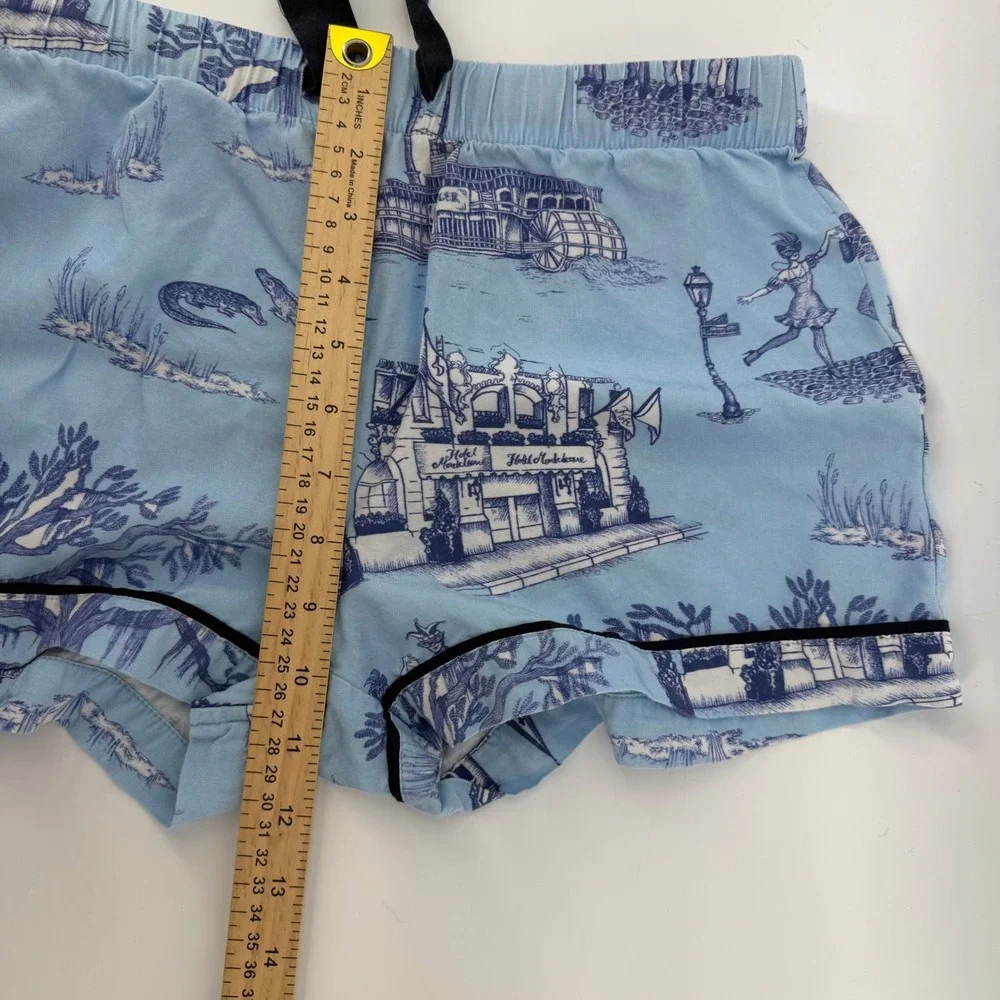 Katie Kime Pajama Set Women XXS Blue New Orleans Toile Short Sleeve Cotton Modal